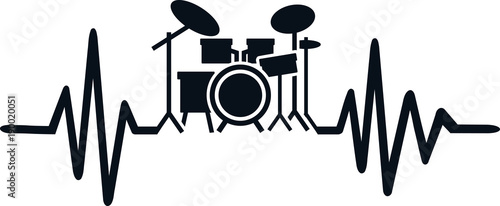 Drummer heartbeat line with drums