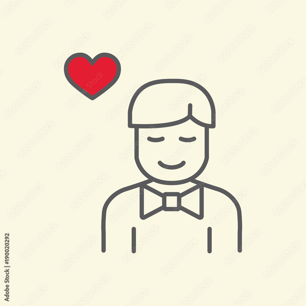 boy falling in love line flat icon on yellow background boy falling in love line flat icon on yellow background