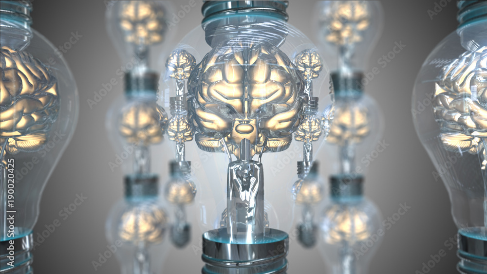 Cloud computing IOT device connectivity network AI artificial intelligence brain light bulb 3D render Cloud computing IOT device connectivity network AI artificial intelligence brain light bulb 3D render