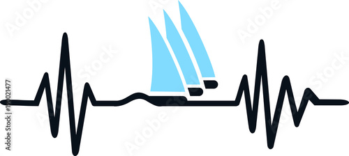 Sailingboat heartbeat line waves