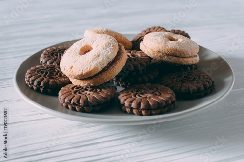 Extreme close-up image of chocolate chips cookies. photo