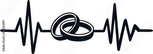 Wedding rings heartbeat line