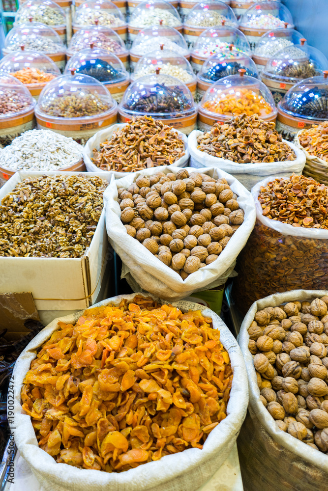 Dried fruits and nuts at the bazaar, Konya - Turkey.
