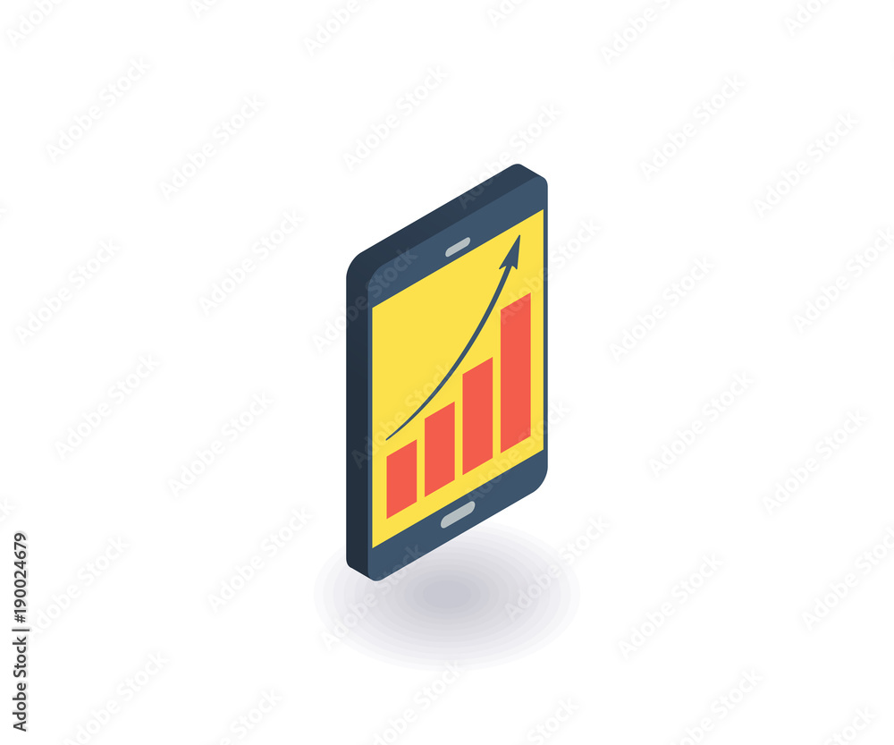 Mobile phone with line chart icon. Vector illustration in flat isometric 3D style. Mobile phone with line chart icon. Vector illustration in flat isometric 3D style.
