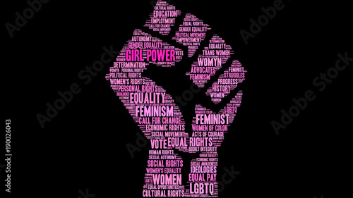 Girl Power Word Cloud on a black background. 