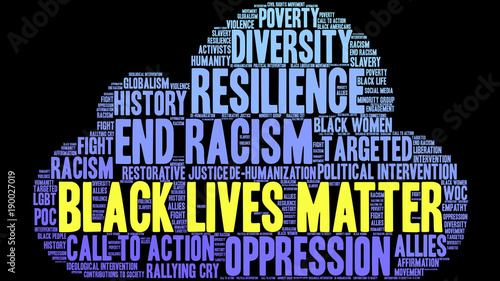 Black Lives Matter Word Cloud on a black background. 