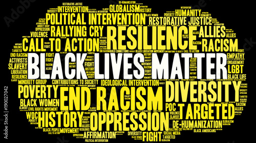 Black Lives Matter Word Cloud on a black background. 