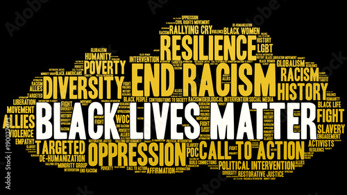 Black Lives Matter Word Cloud on a black background. 