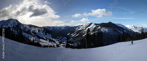 Snowy valley with blue sky