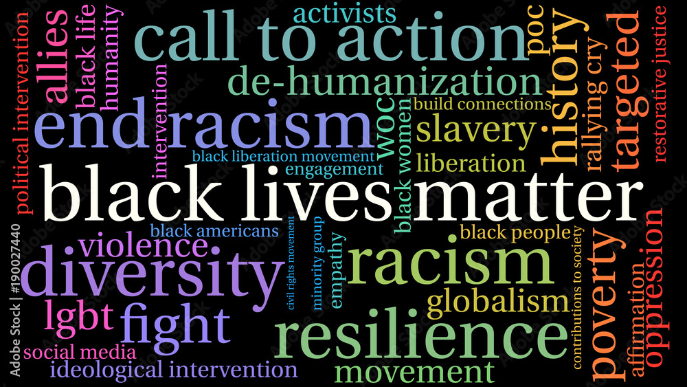 Black Lives Matter Word Cloud on a black background. Black Lives Matter Word Cloud on a black background.