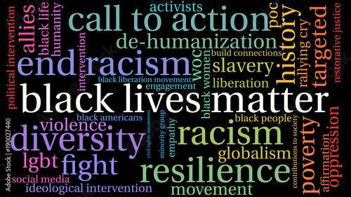 Black Lives Matter Word Cloud on a black background. 