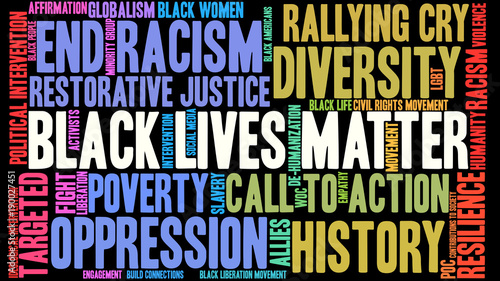 Black Lives Matter Word Cloud on a black background. 