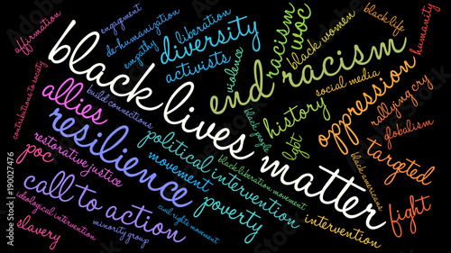 Black Lives Matter Word Cloud on a black background. 