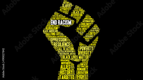 End Racism Word Cloud on a black background. 