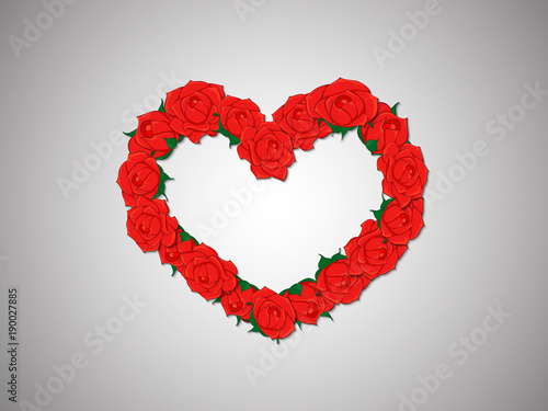 wreath of red roses in a heart shape on a light background