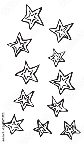 Five point stars with inline star, fun hand drawn vector art 