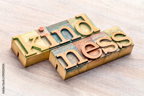 Photography kindness word abstract in wood type