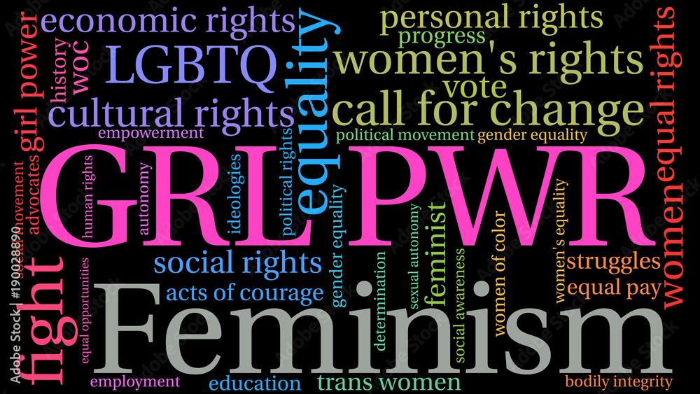 GRL PWR Word Cloud on a black background. GRL PWR Word Cloud on a black background.