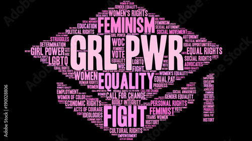 GRL PWR Word Cloud on a black background. 