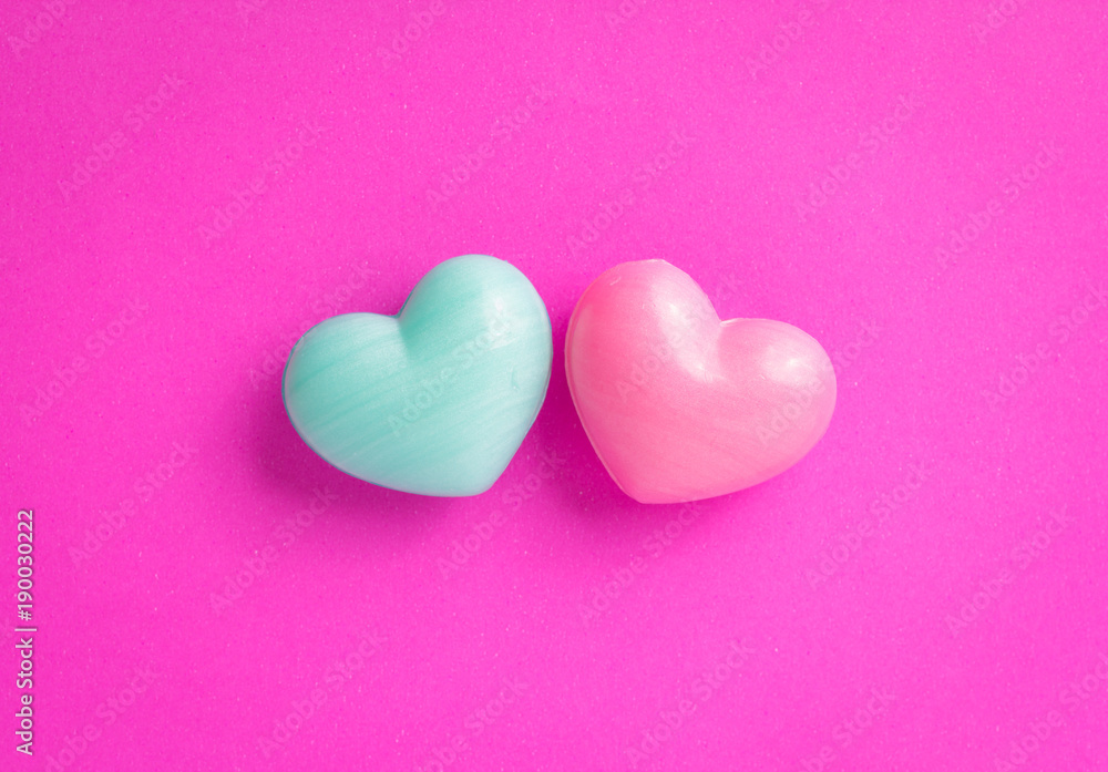 Two heart shapes over purple color table. Valentine Day concept. Two heart shapes over purple color table. Valentine Day concept.