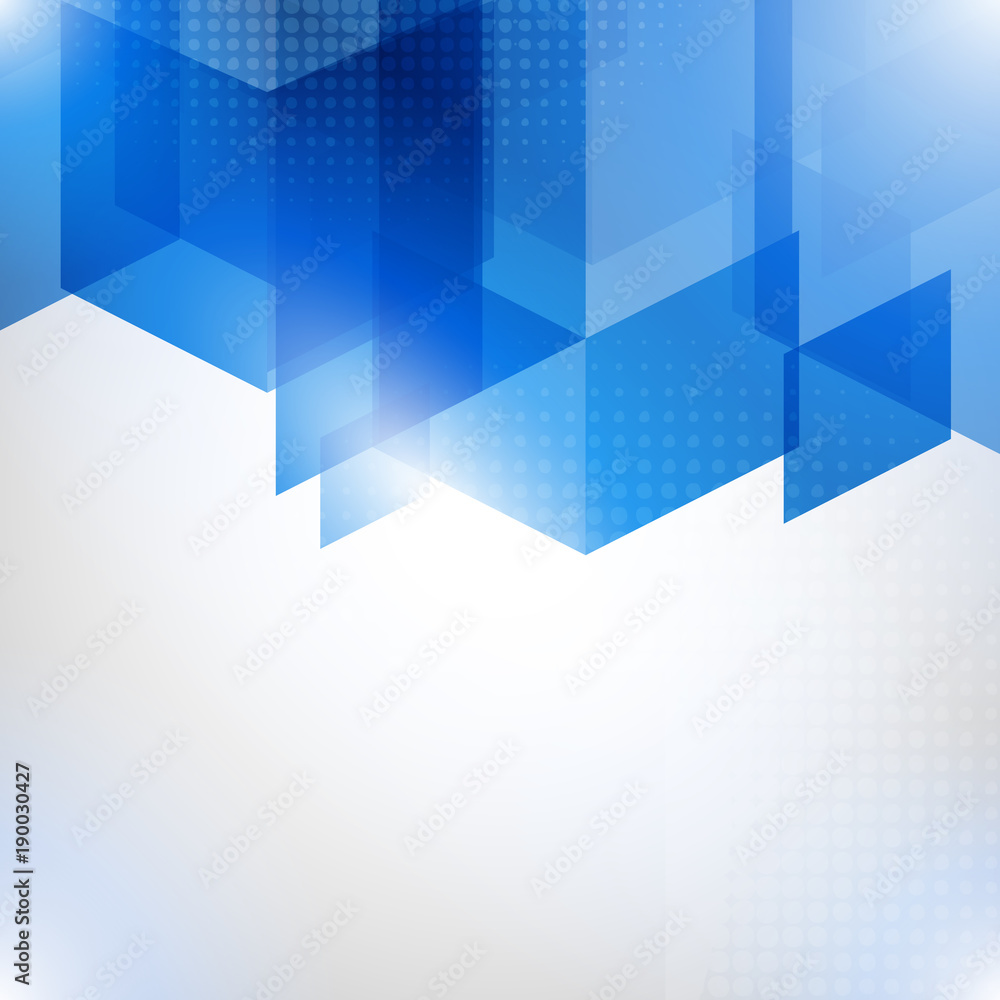 Obraz premium Abstract blue vector background with halftone and polygons