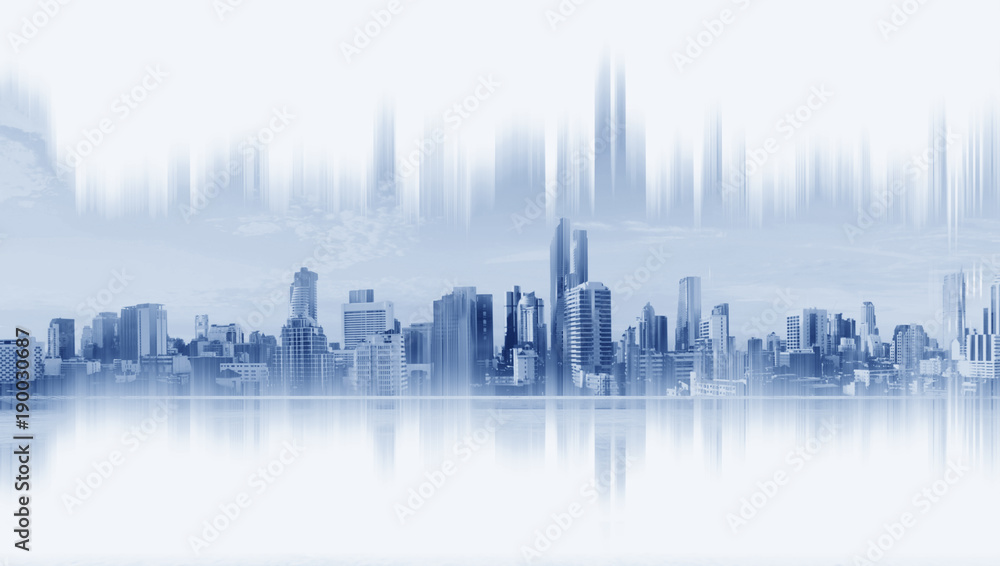 Modern buildings, abstract city network connection, on white background - obrazy, fototapety, plakaty 
