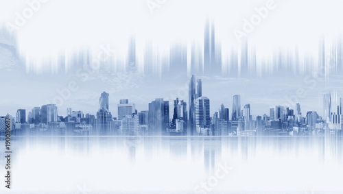 Modern buildings, abstract city network connection, on white background