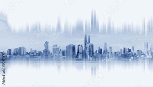 Sticker Modern buildings, abstract city network connection, on white background