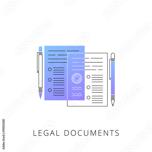 Neon legal documents vector line icon isolated on white background