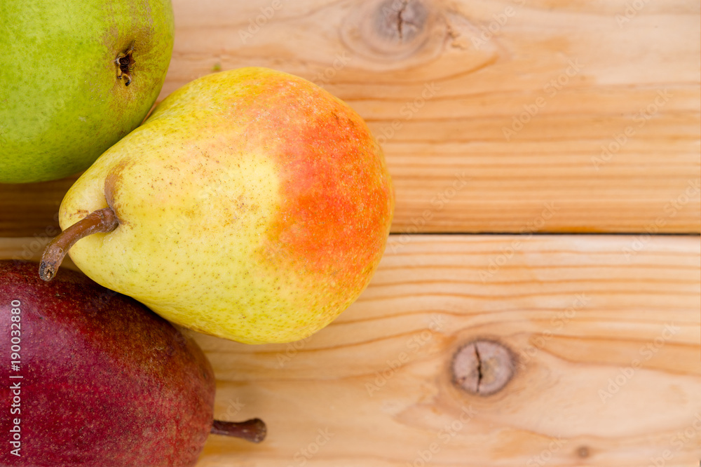 Three varieties of pear - red, green and yellow Three varieties of pear - red, green and yellow