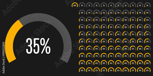Set of circular sector percentage diagrams from 0 to 100 ready-to-use for web design, user interface (UI) or infographic - indicator with yellow