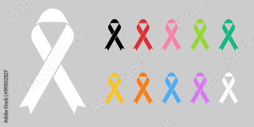 Colorful Awareness Ribbons Design Element Banner Emblem Sign Symbol Vector Illustration Various Colors on Transparent Background