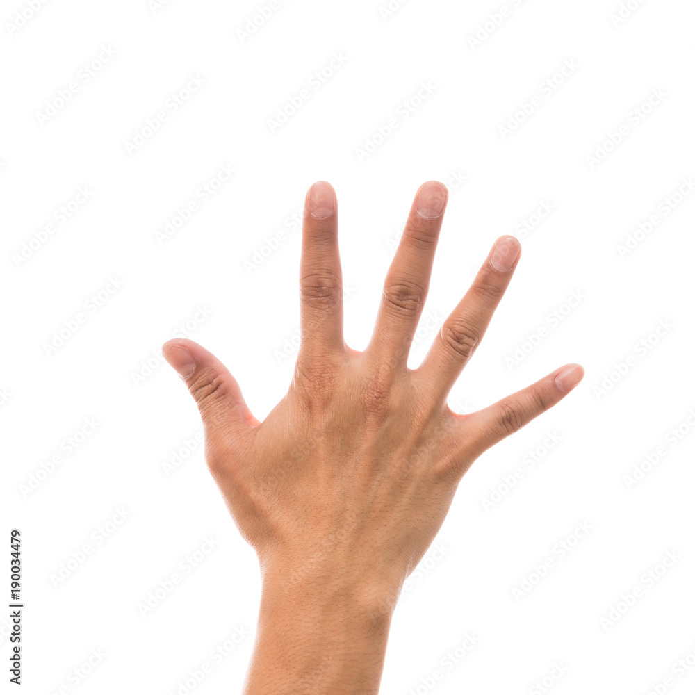 Men hand showing the multi action over white background, include clipping path Men hand showing the multi action over white background, include clipping path