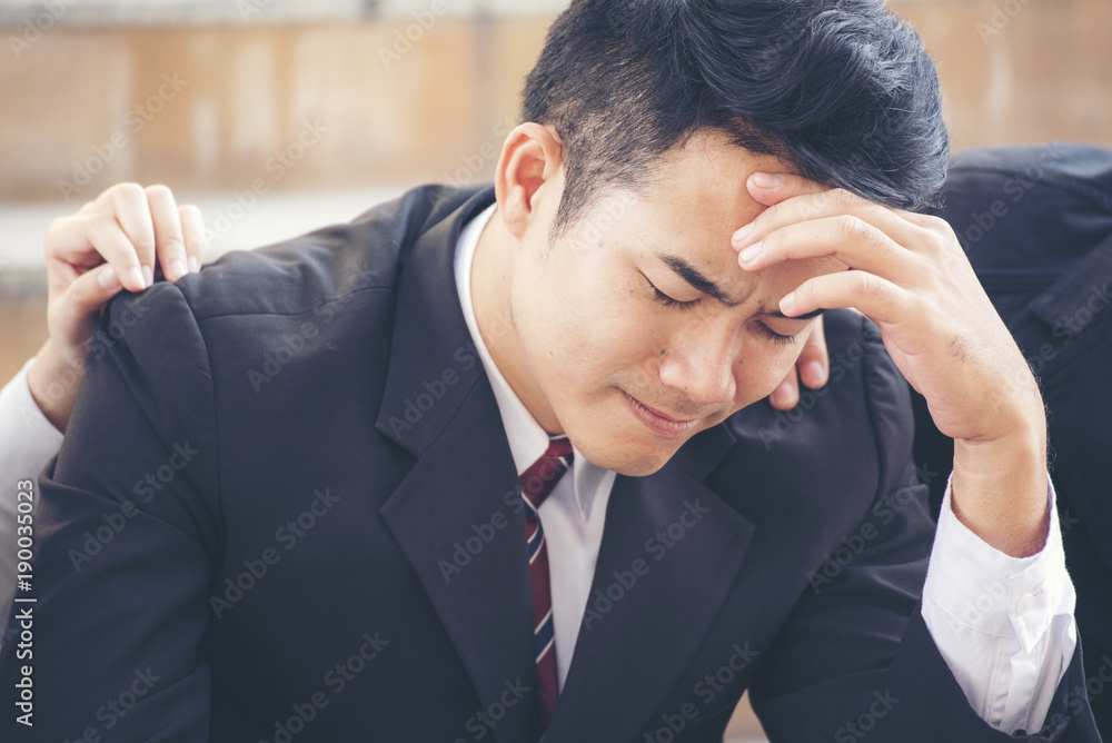 Upset Failure businessman. Friends always support Upset Failure businessman. Friends always support
