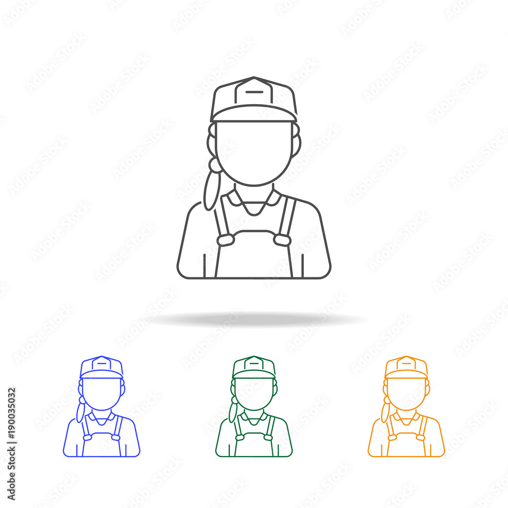 construction worker woman avatar multicoloured icons. Element of profession avatar of for mobile concept and web apps. Thin line  icon for website design and development