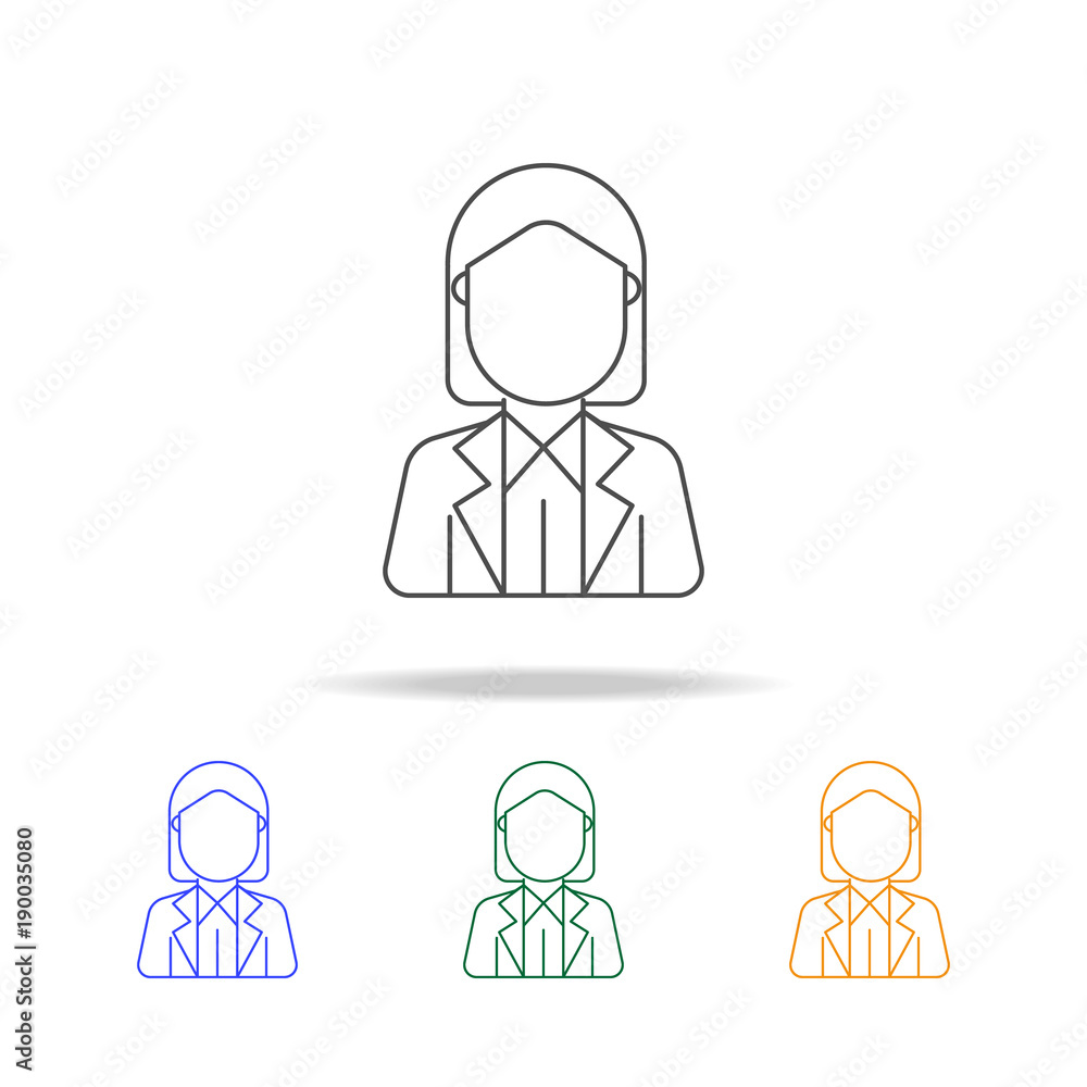Businesswoman avatar multicoloured icons. Element of profession avatar of for mobile concept and web apps. Thin line icon for website design and development, app development Businesswoman avatar multicoloured icons. Element of profession avatar of for mobile concept and web apps. Thin line icon for website design and development, app development