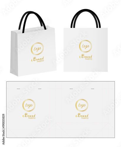 paper bag packaging die-cut and 3d bag mockup