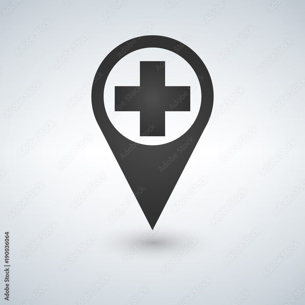 map pointer icon with cross hospital symbol position. map pointer icon with cross hospital symbol position.