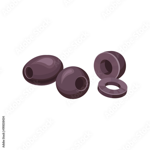Sliced black pickled olives vector Illustration