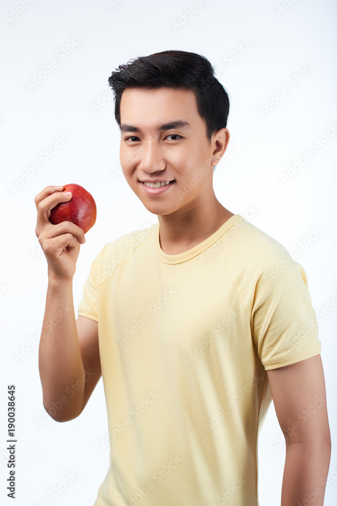 Asian Man with Red Apple Asian Man with Red Apple