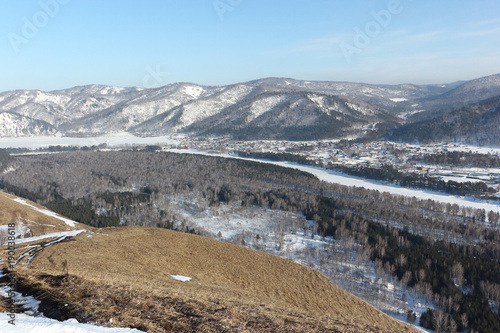 View at the valley Katun River in winter , Altai, Russia