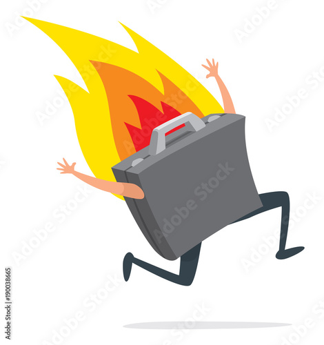 Business suitcas running on fire
