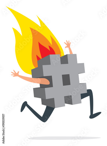 Hashtag symbol running on fire
