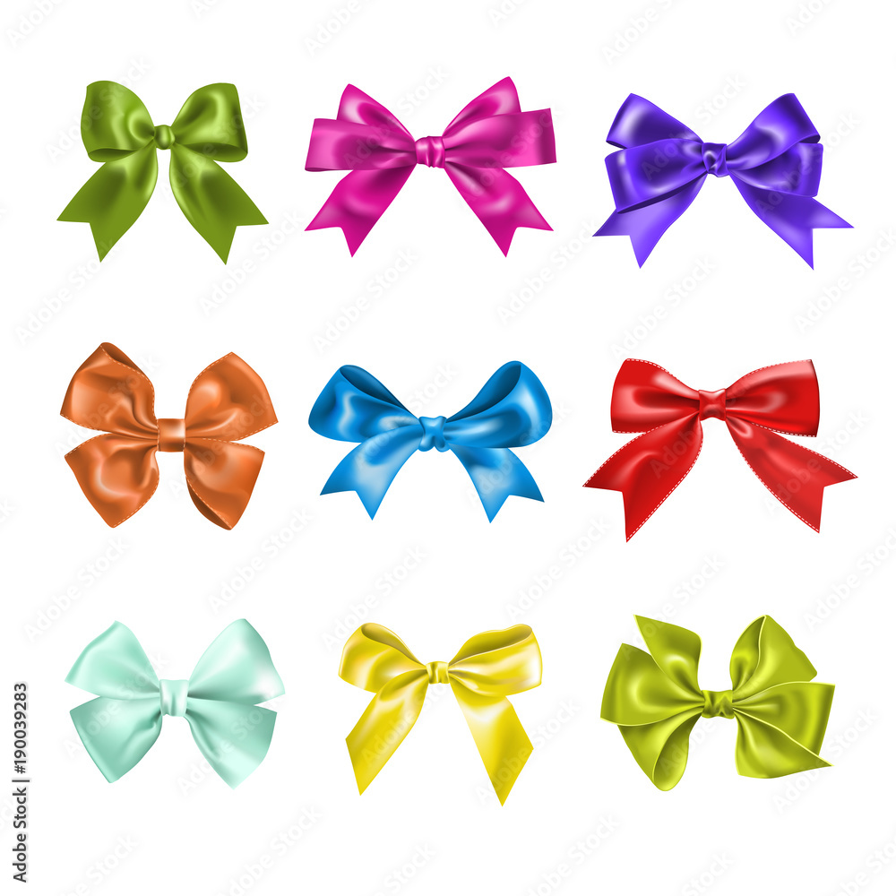 Set of colorful gift bows with ribbons. Decoration for a gift.