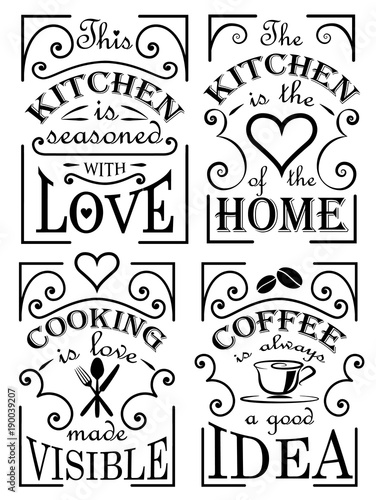 Set of quote designs for the kitchen wall or other dining areas or to have a cup of coffee