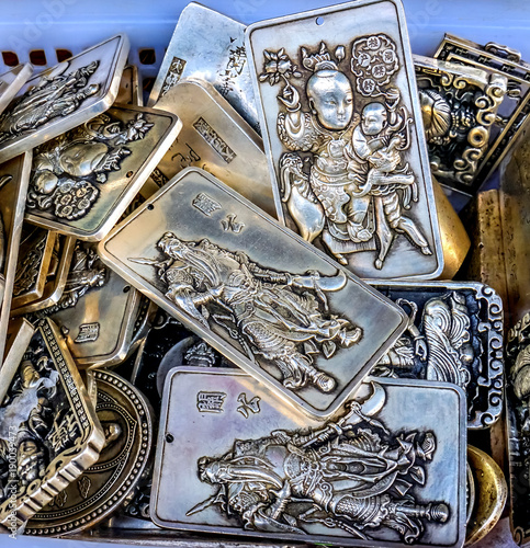 Chinese Replica Silver Medallions Charms Panjuan Flea Market  Beijing China photo