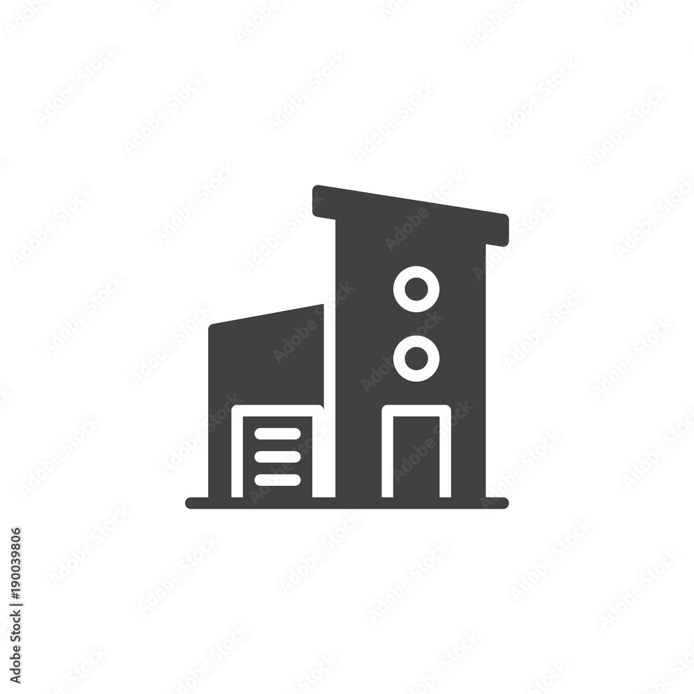 Two storey house with garage icon vector, filled flat sign, solid pictogram isolated on white. Symbol, logo illustration. Two storey house with garage icon vector, filled flat sign, solid pictogram isolated on white. Symbol, logo illustration.