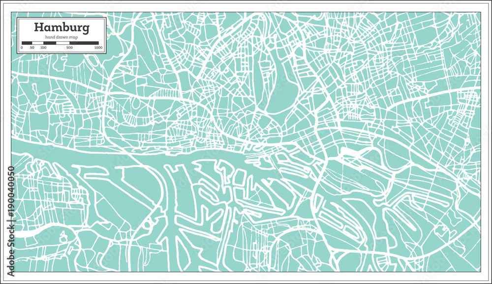 Hamburg Germany City Map in Retro Style. Outline Map. Hamburg Germany City Map in Retro Style. Outline Map.