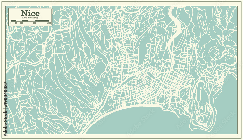 Nice France City Map in Retro Style. Outline Map.