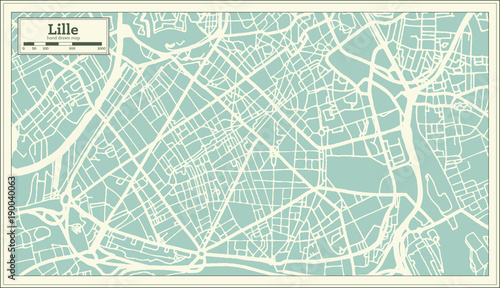 Lille France City Map in Retro Style. Outline Map.